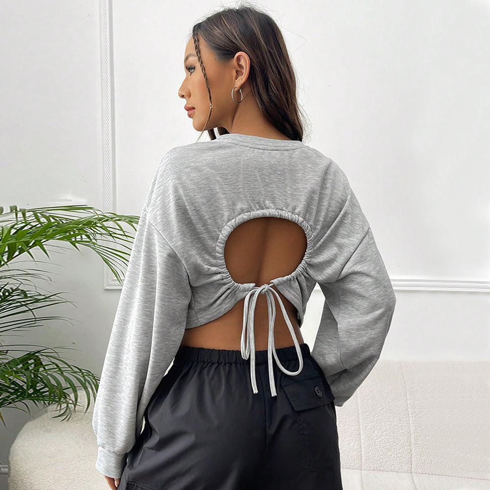 Damen lässiges Cropped-Sweatshirt mit Balloonärmeln Raglannähten und elastischem Saum Drune