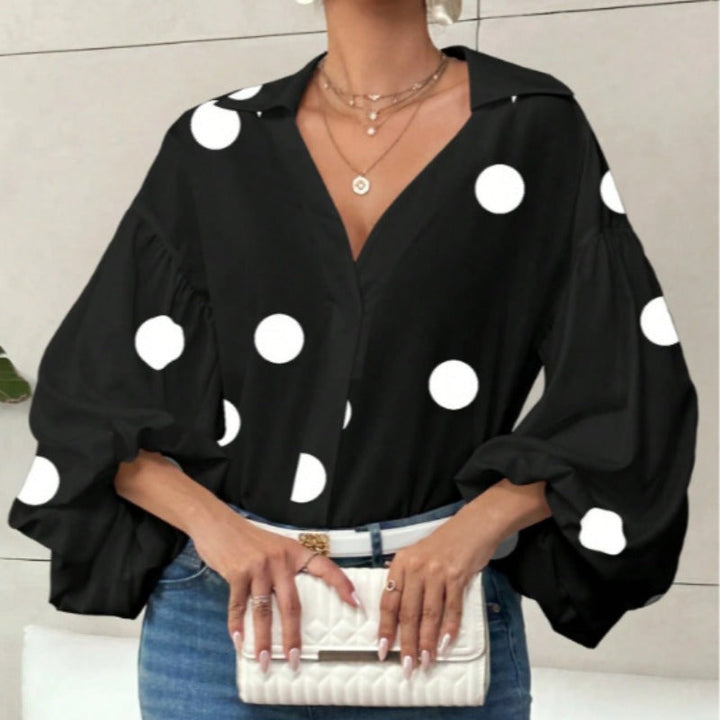 Damen Bluse mit voluminösen Ballonärmeln und elegantem Kragen Drune