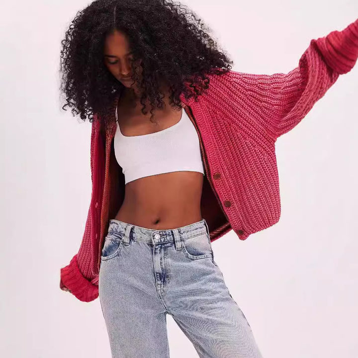 Damen lässiger Strickcardigan mit überschnittenen Schultern und Knopfdetails Drune