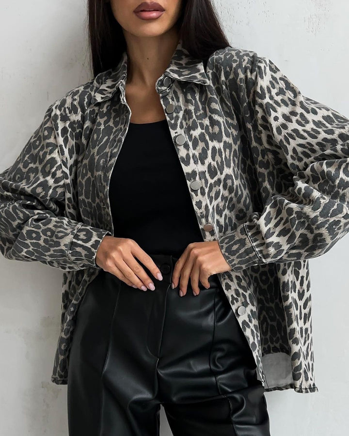 Damen modische Leo-Print Hemdjacke Drune