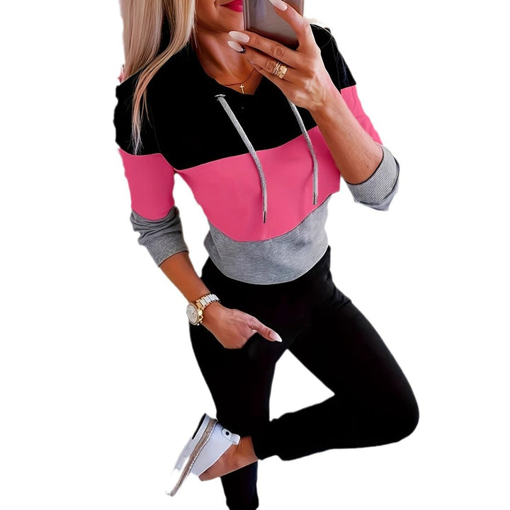 Damen modischer Freizeitpullover mit Kapuze und Farbblockdesign Drune