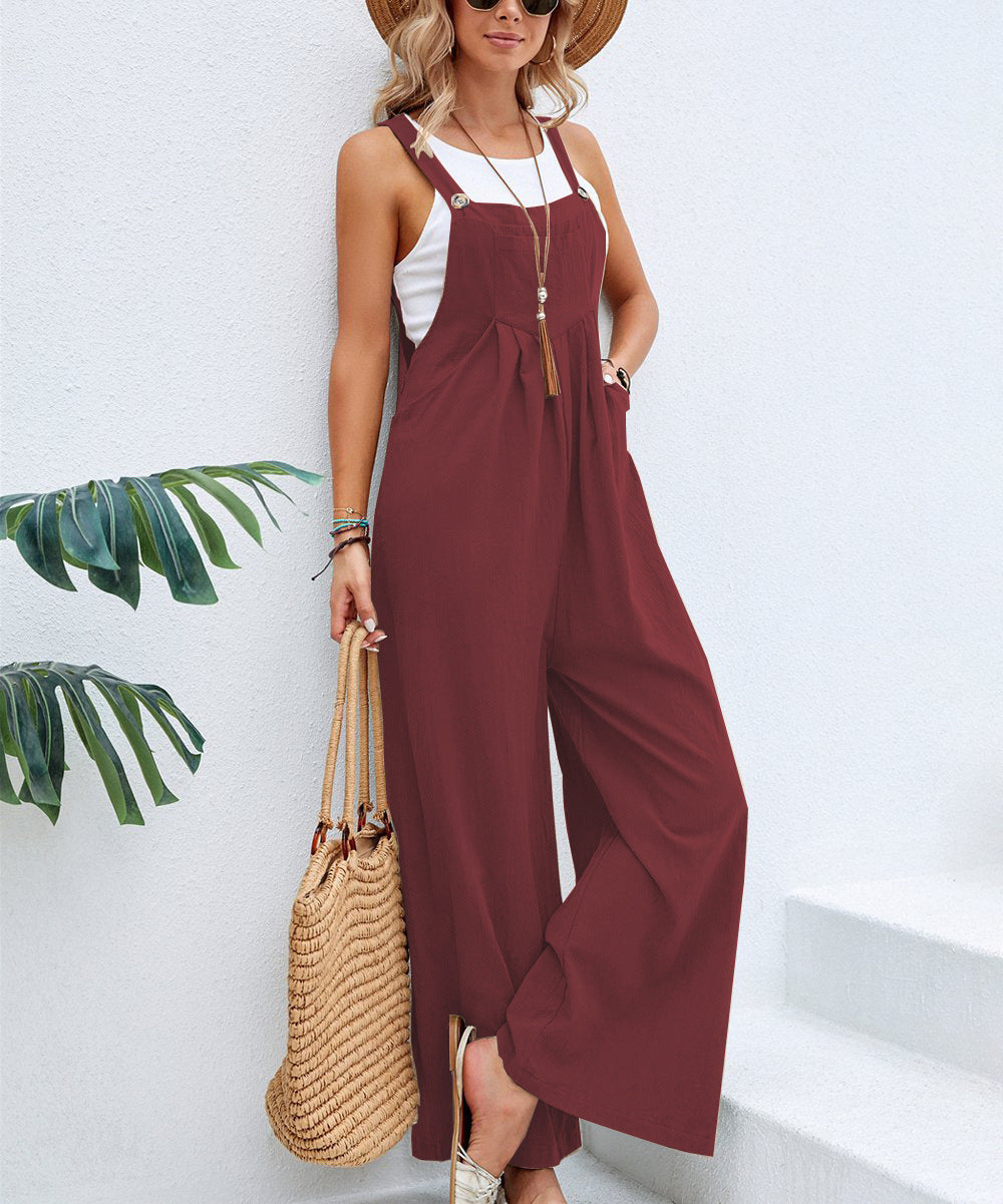 Damen trendiger Jumpsuit mit weitem Bein und verstellbaren Trägern Drune