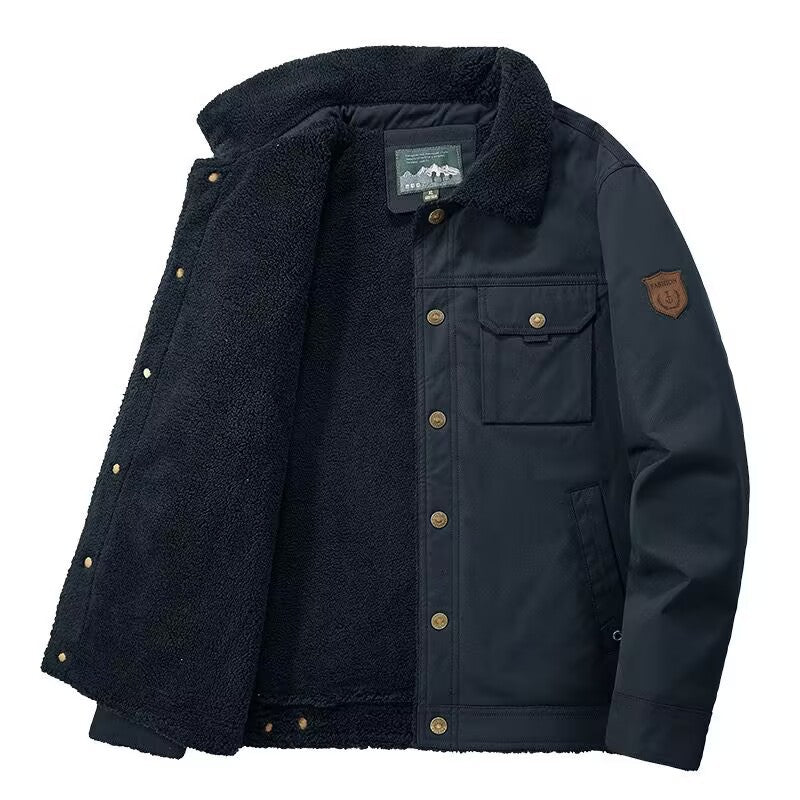Herren Gefütterte Canvas-Arbeitsjacke mit Sherpa-Innenfutter und Hemdkragen Drune