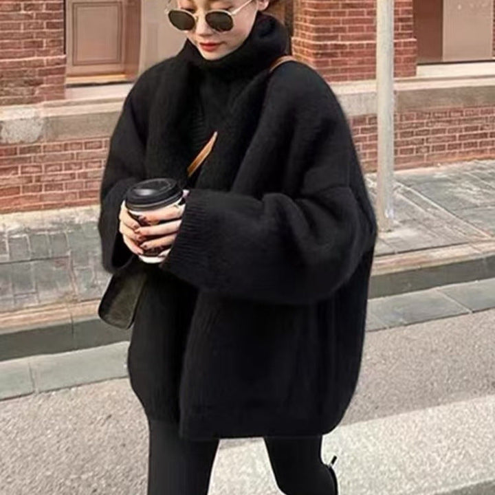Drune | Strickjacke Übergröße Passform Weiche Wollmischung Tiefer V-Ausschnitt Taschen Lange Länge