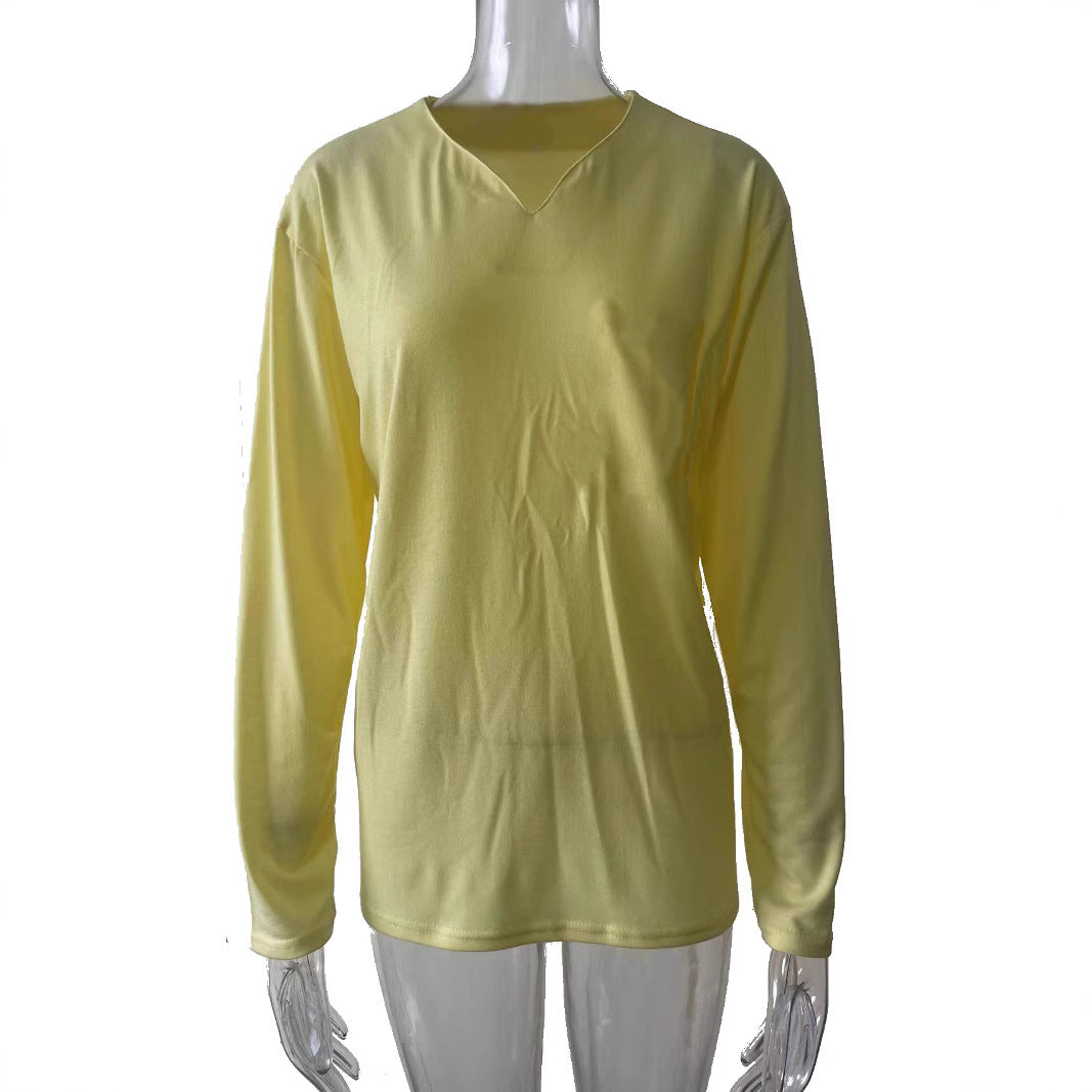 Damen nan legeres Langarmshirt mit V-Notch-Ausschnitt, Brusttasche und lockerer Oversize-Passform Drune