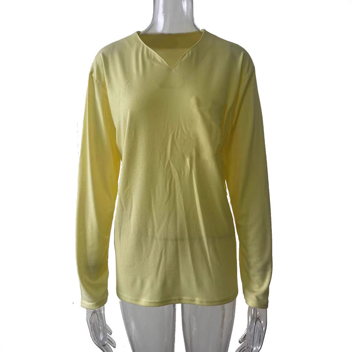 Damen nan legeres Langarmshirt mit V-Notch-Ausschnitt, Brusttasche und lockerer Oversize-Passform Drune