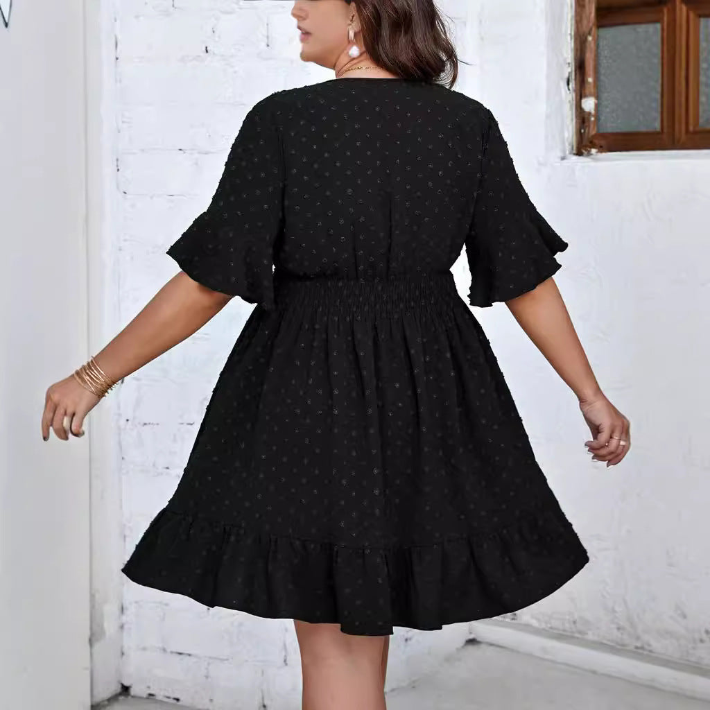 Damen Midikleid mit drapiertem V‑Ausschnitt, Smok-Taillenband und Volantstufen Drune