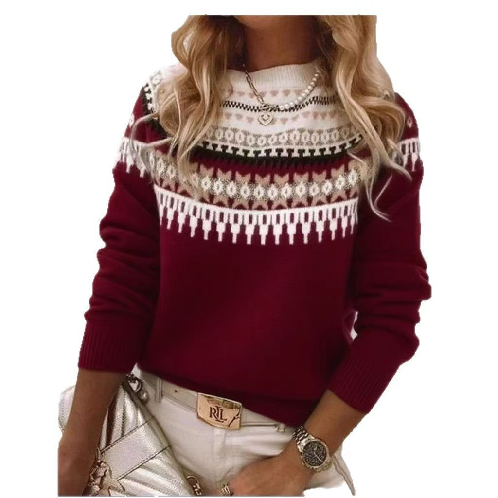Damen nan Norwegerpullover aus Wollmix mit Rundhalsausschnitt und traditionellem Fair-Isle-Yoke Drune