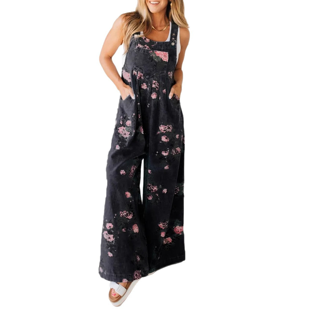 Damen Baumwoll-Overall mit floralem Druck und weiten Beinen Drune