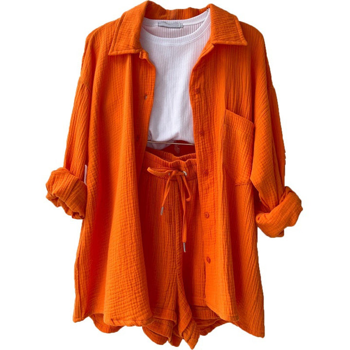 Damen lässige Oversized-Hemdjacke mit Gürtel Drune