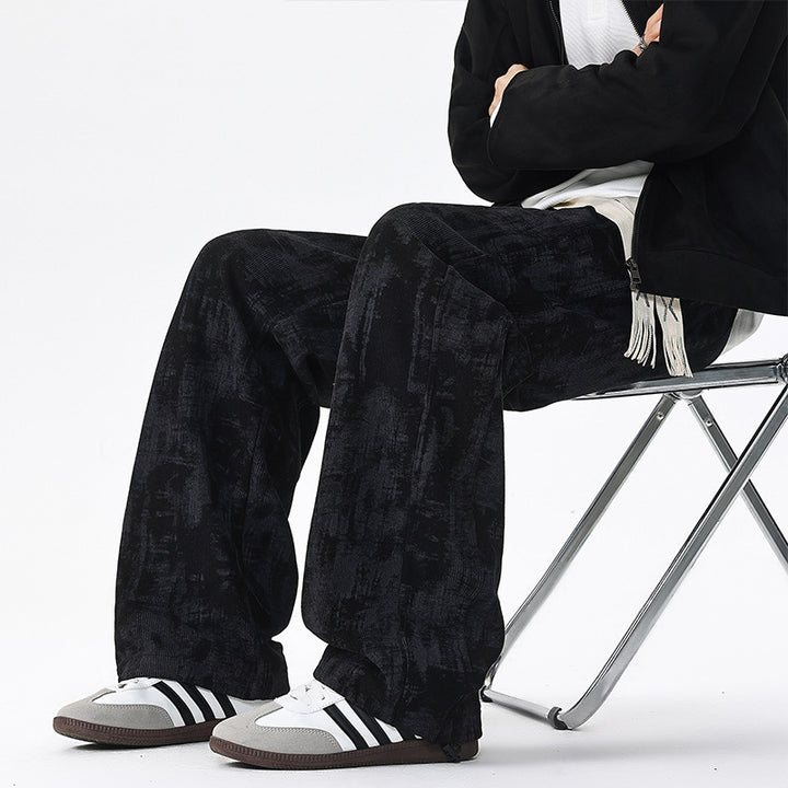 Herren Weit geschnittene Loungehose mit abstraktem Allover‑Print, elastischem Bund und Tunnelzug Drune