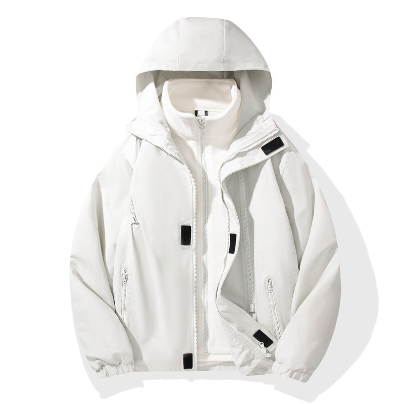 Herren Zweiteilige Hybrid-Kapuzenjacke mit integrierter Fleece-Innenlage und verdeckten Reißverschlüssen Drune