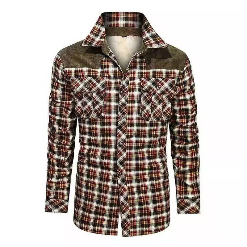 Herren Kariertes Flanell‑Hemdjacke mit Teddyfutter und Velours‑Schulterbesatz Drune