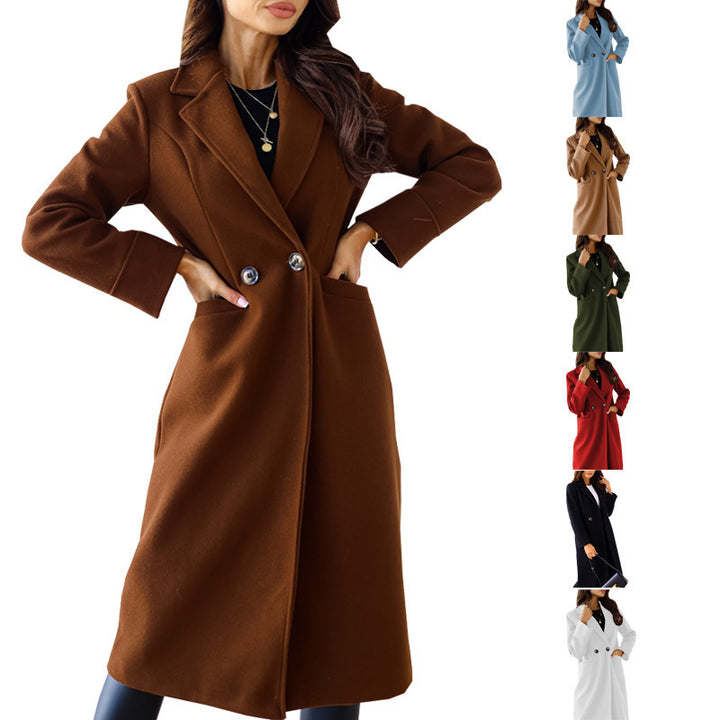 Damen Eleganter Wollmantel mit doppelter Brustknopfleiste und praktischen Taschen Drune