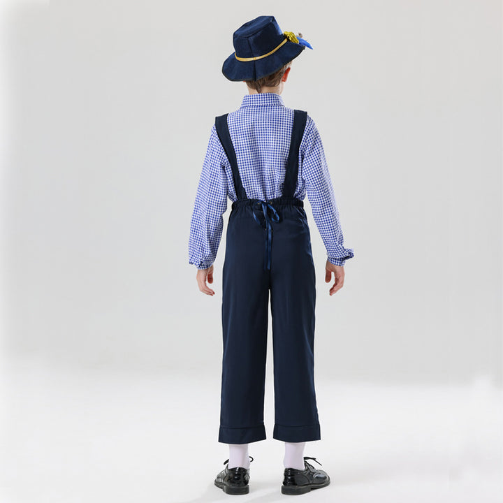 Herren nan bestickte Kindertracht Latzhose mit verstellbaren Hosenträgern und Kontrastnähten Drune