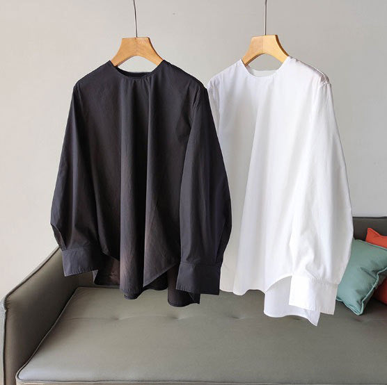 Damen Oversize-Bluse aus leichtem Baumwollmix mit weiten Ballonärmeln und verlängertem Rückensaum Drune