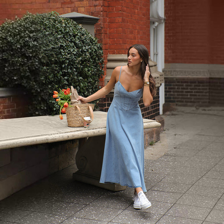 Damen Denim-Maxikleid mit schickem Trägerdesign und fließendem Schnitt Drune
