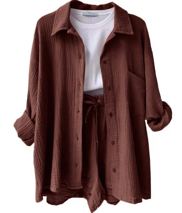 Damen lässiges Oversize-Hemd mit kurzem Schnitt und praktischen Taschen Drune
