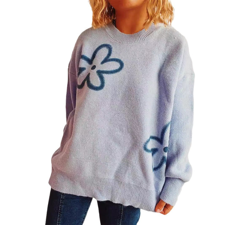 Damen Strickpullover mit floralen Akzenten und lässigem Schnitt Drune
