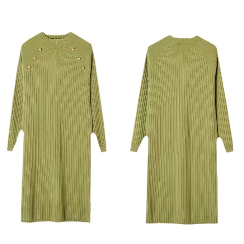 Damen Strickkleid mit dekorativen Knopfdetails und feiner Rippstruktur Drune