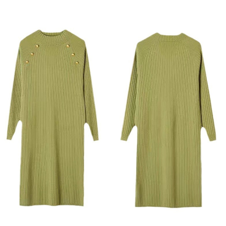 Damen Strickkleid mit dekorativen Knopfdetails und feiner Rippstruktur Drune
