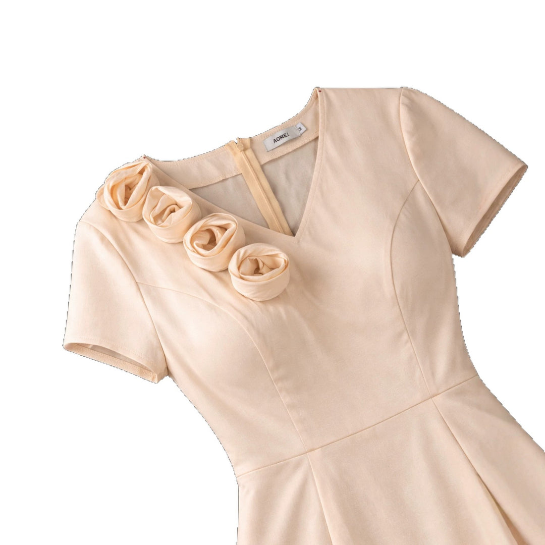 Damen figurbetontes Kleid mit Volant und Blütenapplikationen Drune