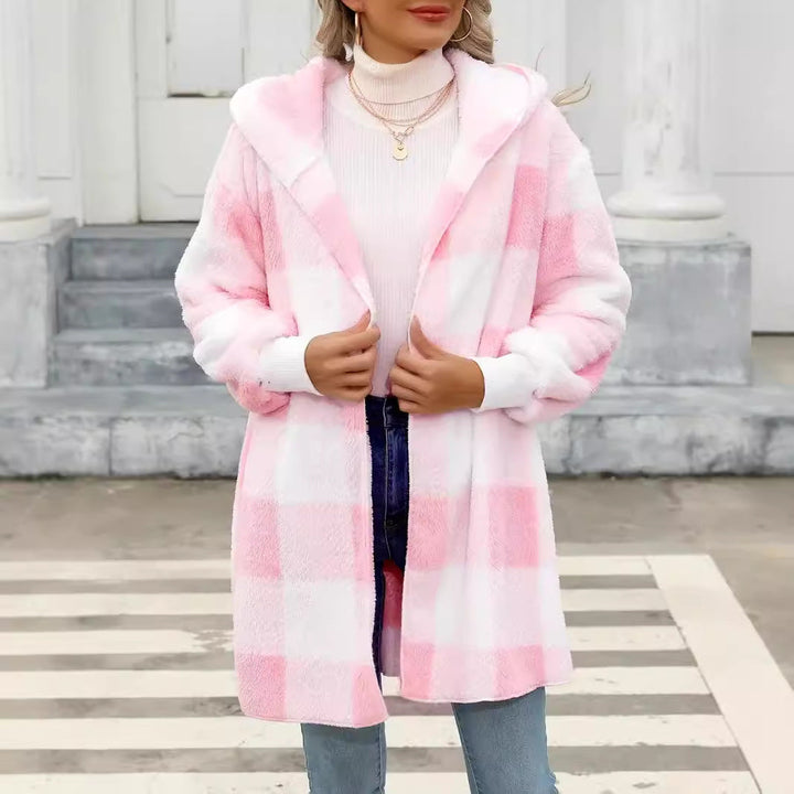 Damen Kuschelige Wolljacke mit Karomuster Drune