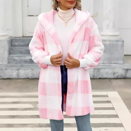 Damen Kuschelige Wolljacke mit Karomuster Drune