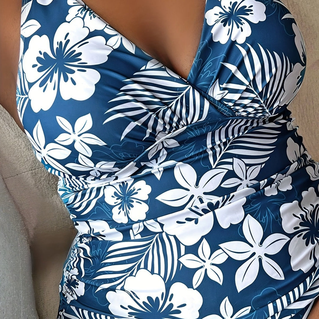 Damen Sportlicher Badeanzug mit floralem Wickeldesign Drune
