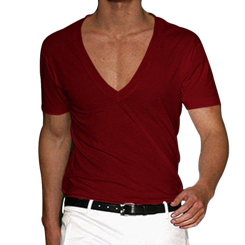 Herren nan tailliertes Kurzarmshirt mit tiefem V-Ausschnitt aus weichem Baumwoll-Modalmix Drune