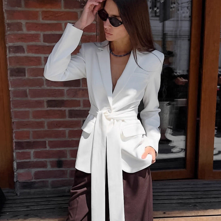 Damen Eleganter Taillierter Blazer mit Knotenverschluss Drune
