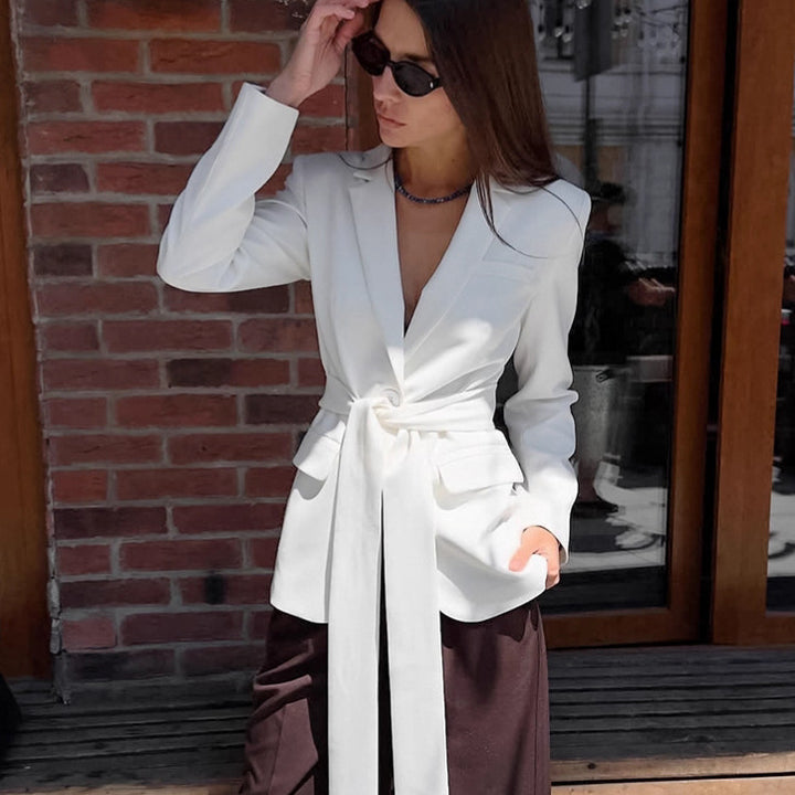 Damen Eleganter Taillierter Blazer mit Knotenverschluss Drune