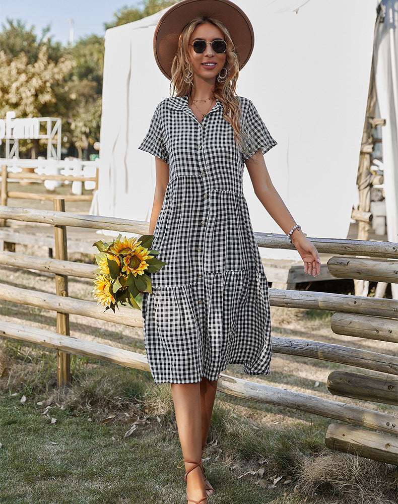 Drune | Hemdkragen kariertes Kleid