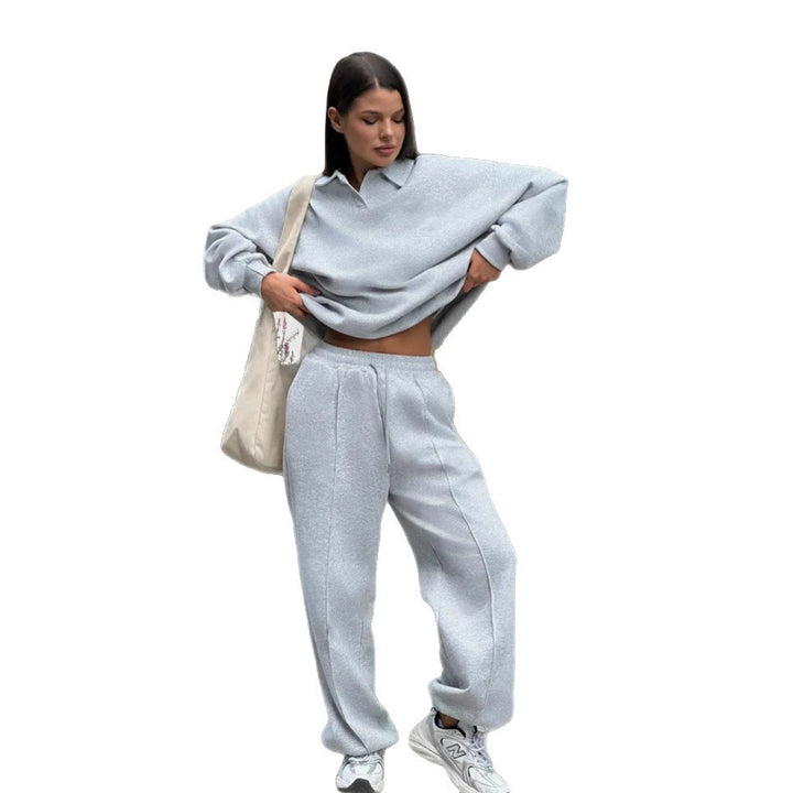 Damen Relaxed Polo-Sweatshirt mit V‑Notch und geraffter Tunnelzug-Jogginghose Drune