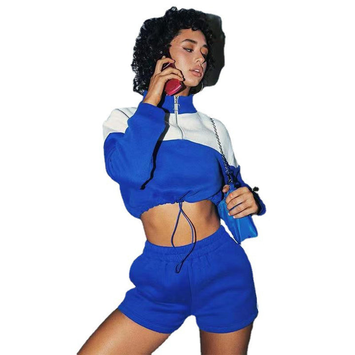 Damen Cropped Sportanzug mit hohem Kragen und Kordelzug Drune