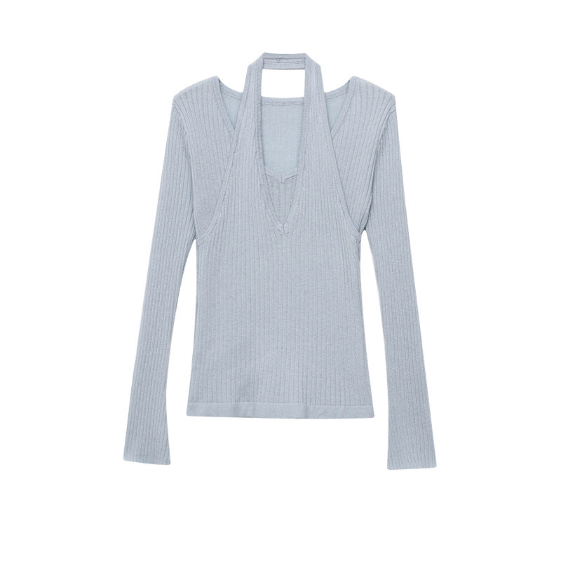 Damen eleganter V-Ausschnitt Strickpullover mit stylischen Cut-Outs Drune