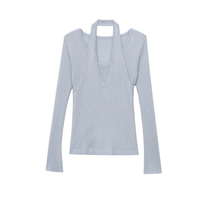 Damen eleganter V-Ausschnitt Strickpullover mit stylischen Cut-Outs Drune