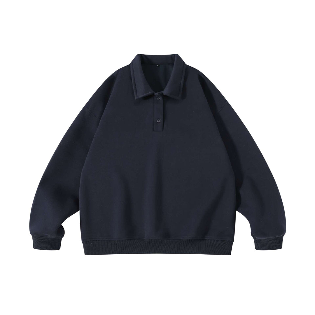 Unisex Oversize-Henley-Polo-Sweatshirt mit Kentkragen, Raglanärmeln und Rippbündchen Drune