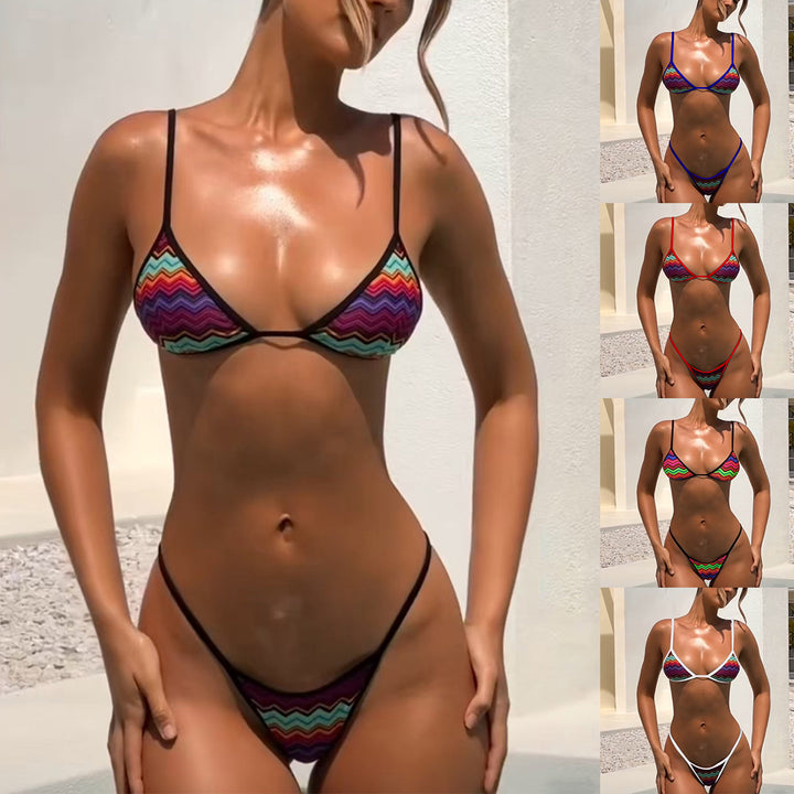 Damen Triangel-Bikini mit verstellbaren Bindebändern und frischem Streifenmuster Drune