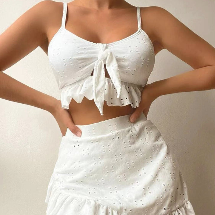 Damen Crop-Top und Minirock-Set mit verspielten Rüschendetails Drune