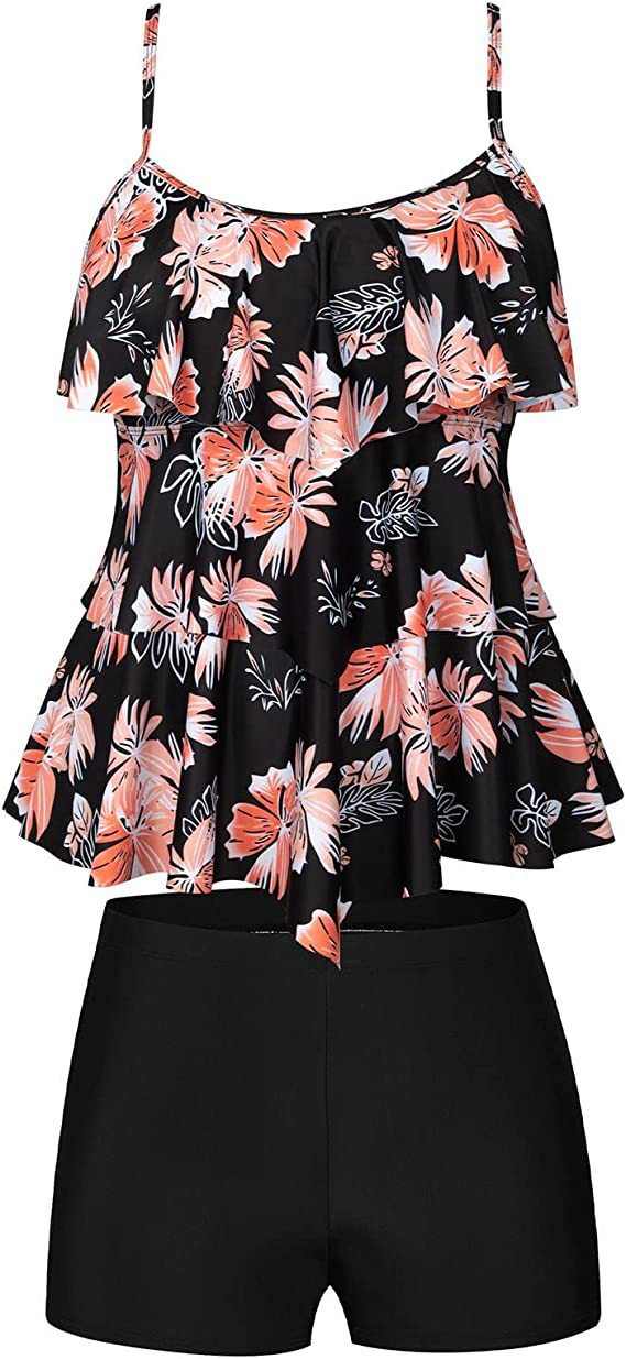 Damen Tankini-Set mit charmantem Flatteroberteil und bequemen Shorts Drune