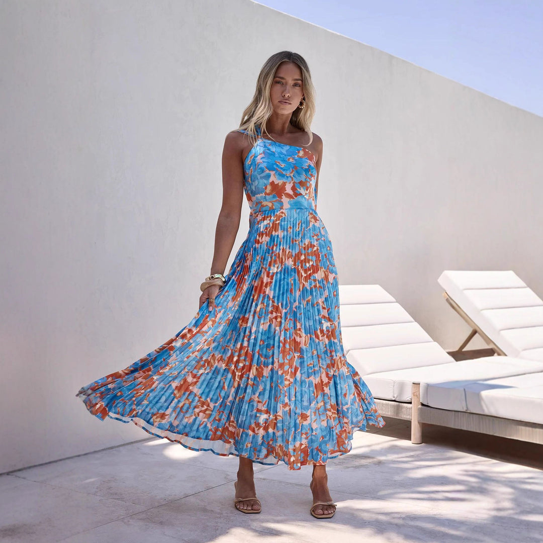 Damen Maxikleid mit schwingendem Faltenrock und femininem Floral-Design Drune