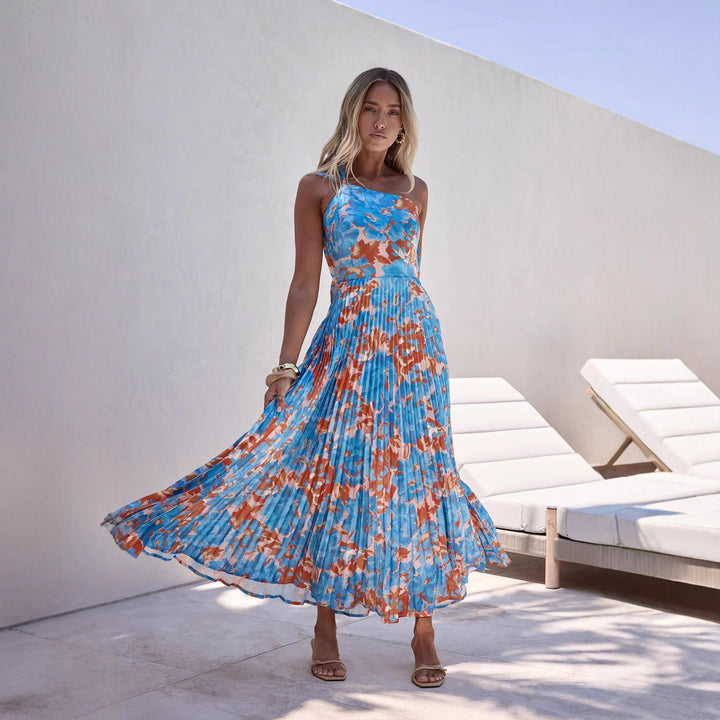 Damen Maxikleid mit schwingendem Faltenrock und femininem Floral-Design Drune