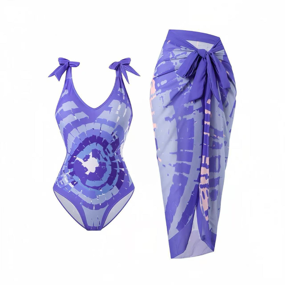 Damen Badeanzug mit floralem Design und transparentem Wickelrock Drune