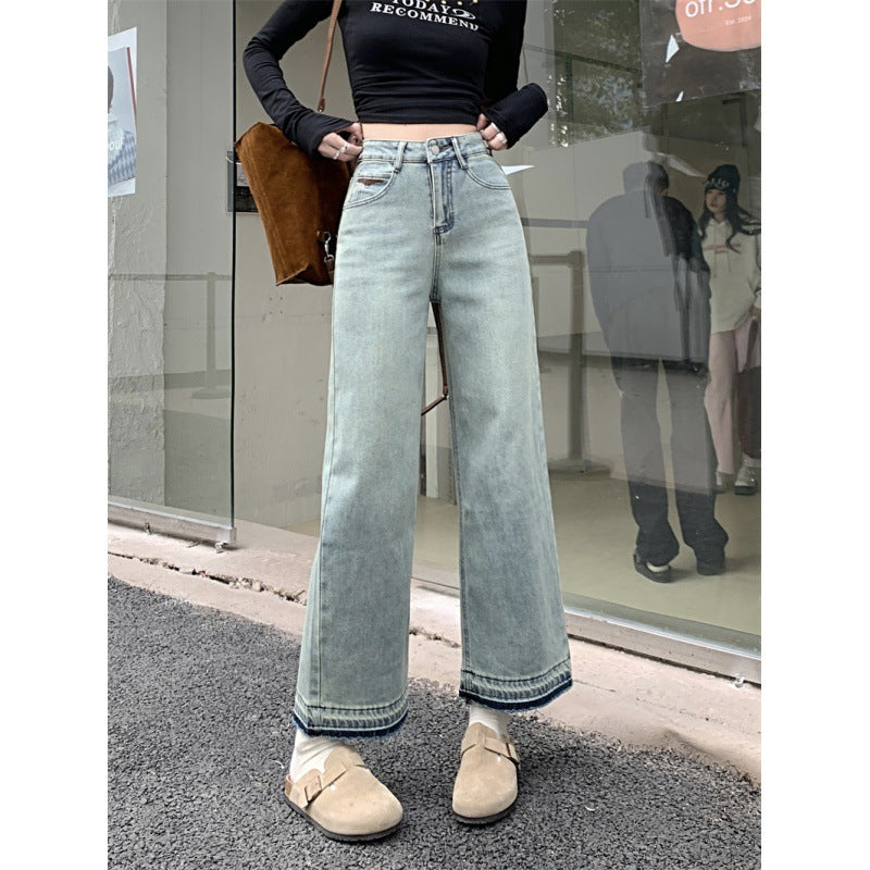 Damen Weit geschnittene Denim-Hosen mit hohem Bund Drune