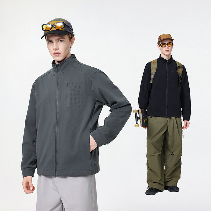 Herren Technische Softshell-Trainingsjacke mit Stehkragen, Brustreißverschluss und atmungsaktiver Struktur Drune
