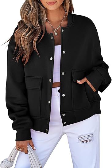 Damen Oversized Bomberjacke aus French Terry mit Druckknopf und aufgesetzten Taschen Drune