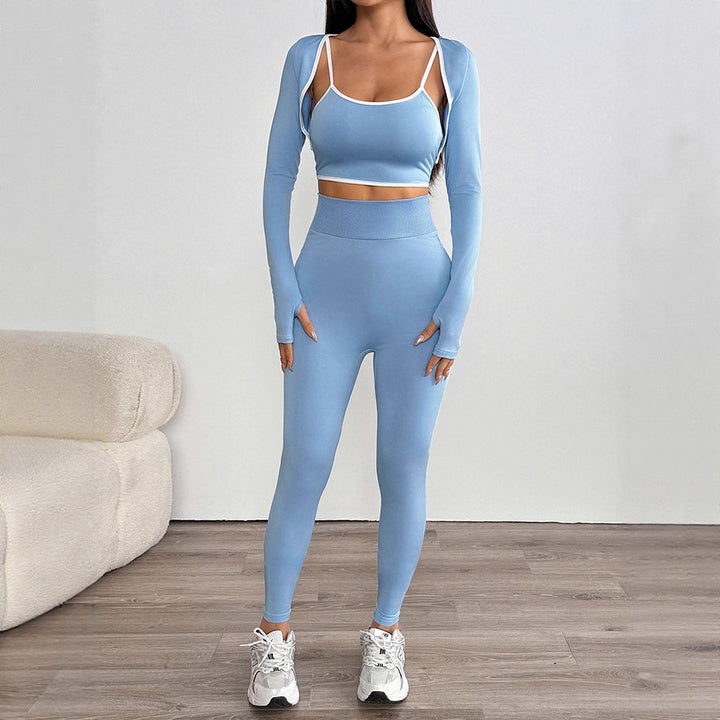 Damen Sportliches Set mit langärmligem Crop-Top und enganliegender Leggings Drune