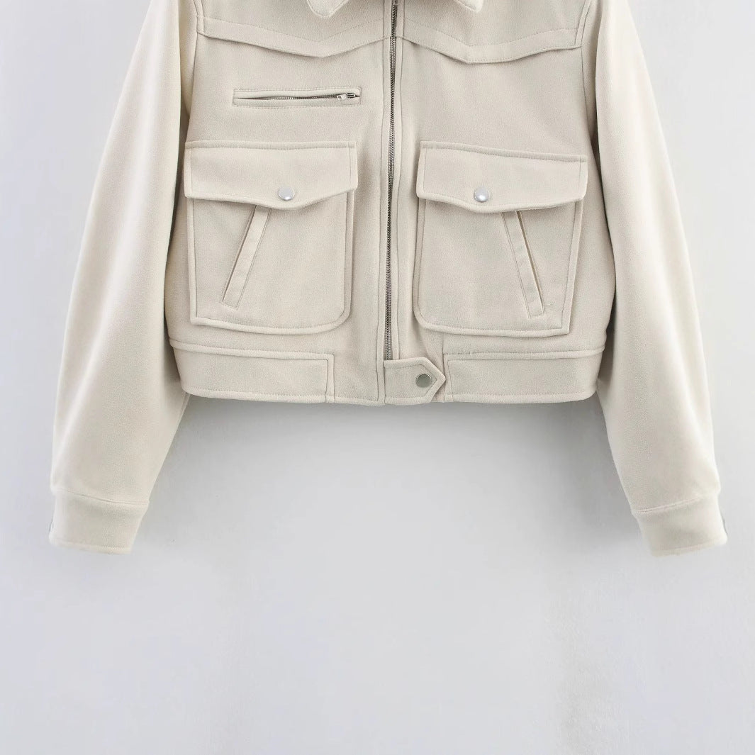 Damen nan cropped Fieldblouson mit Schulterklappen, großen Pattentaschen und mittiger Reißverschluss Drune