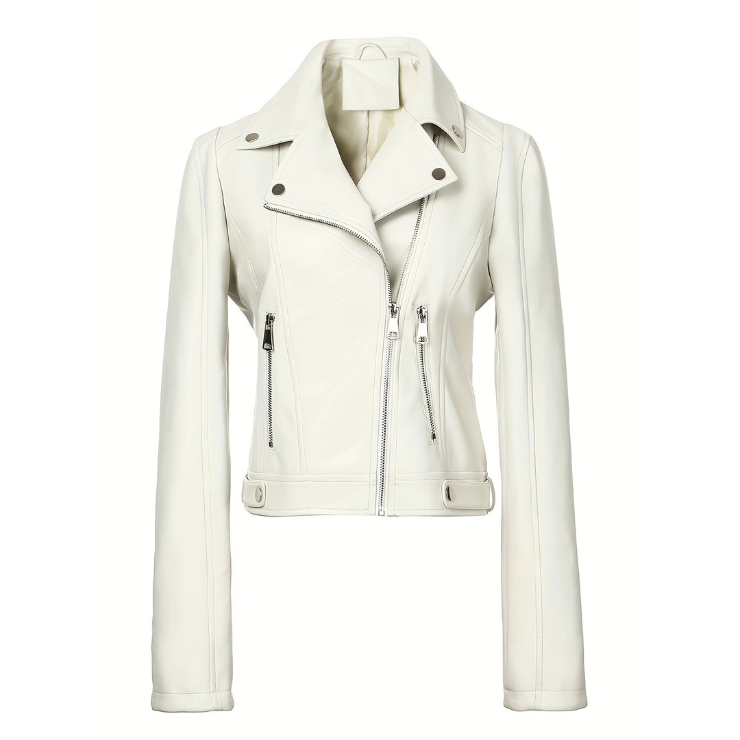 Damen Stylische und figurbetonte Bikerjacke mit Metallreißverschlüssen Drune